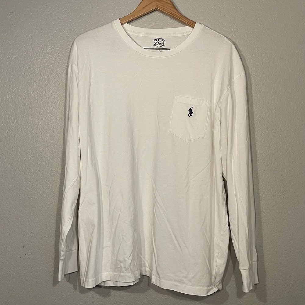 VTG 90s Polo Ralph Lauren Mens XL White 100% Cotton Long Sleeve Crewneck Shirt